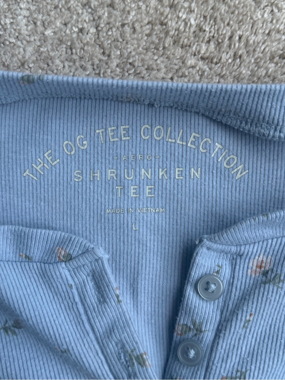 Light Blue Floral Henley Long Sleeve Tee by - Picture 3 of 4